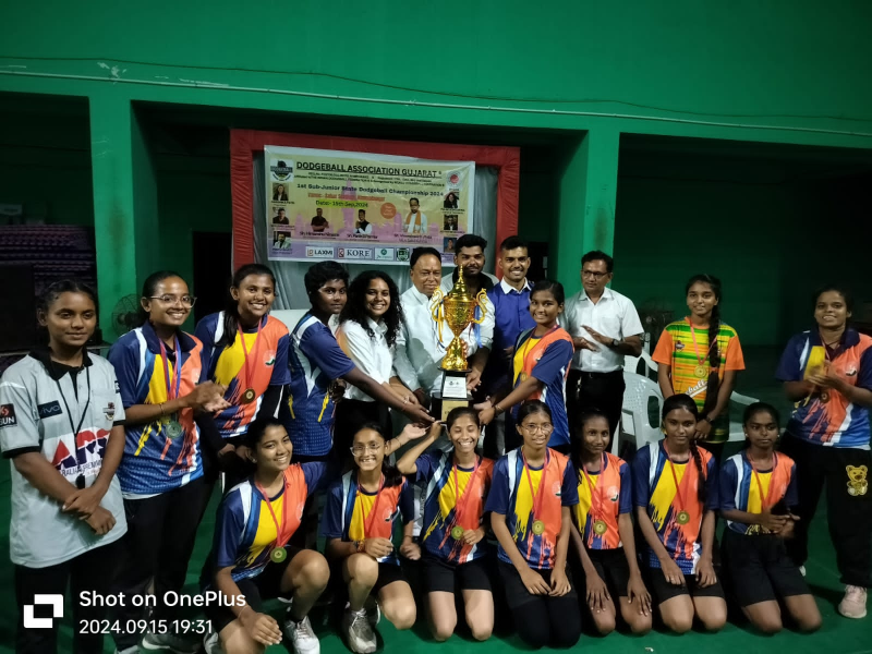 1લી સબ-જુનિયર સ્ટેટ ડોજબોલ ચેમ્પિયનશિપ 2024 સફળતાપૂર્વક પૂર્ણ  સમગ્ર ટુર્નામેન્ટનું આયોજન ડોઝબોલ એશોસિયેશન ગુજરાતના સેક્રેટરી પલક સોંદરવા અને સિનિયર વાઈસ પ્રેસિડેન્ટ ગૌરવ સિંહ દ્વારા કરવામાં આવ્યું