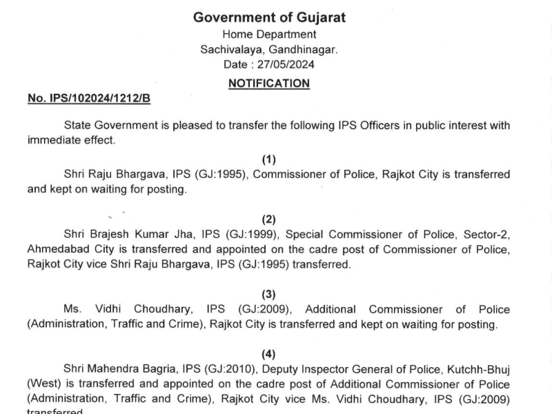 રાજકોટ અગ્નિકાંડ:સરકારે મોટી કાર્યવાહી કરી પોલીસ કમિશનર રાજુ ભાર્ગવ સહિત છ IPS, મ્યુનિ. કમિશનર આનંદ પટેલની બદલી. તપાસનો ધમધમાટ