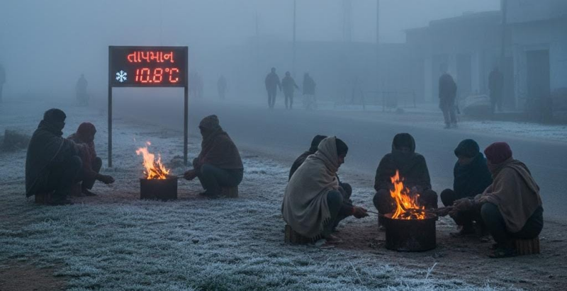 શિયાળો જામ્યો , નલિયામાં તાપમાનનો પારો ૧૦.૮°C પર :  લોકોને ગુલાબી ઠંડી અનુભવાઈ.                                               